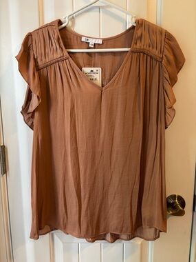 DR2 Dusty Rose V-Neck Flutter Sleeve Blouse